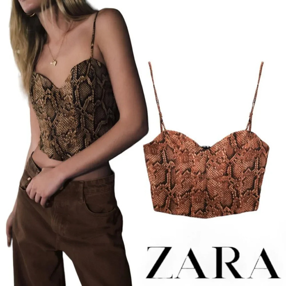 ZARA | Brown | ANIMAL PRINT CROP TOP - Picture 1 of 8